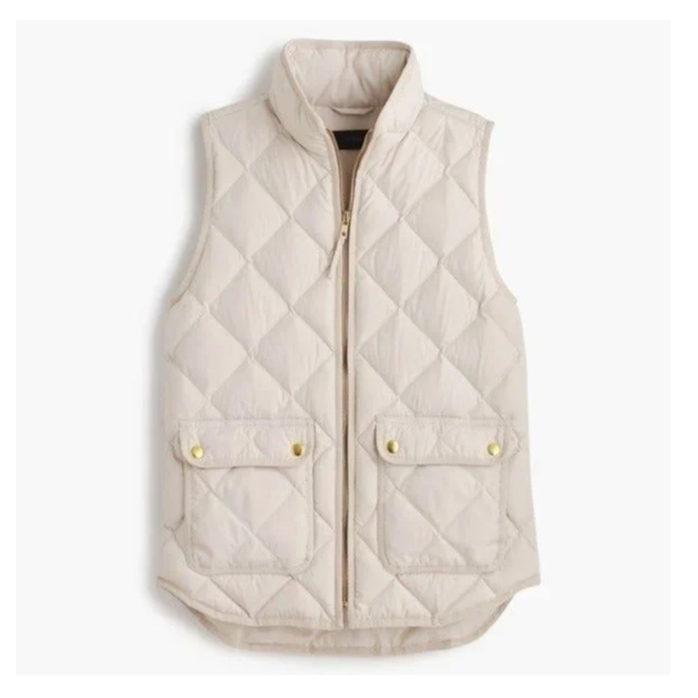 J. Crew Cream Quilted Vest with Stand-Up Collar